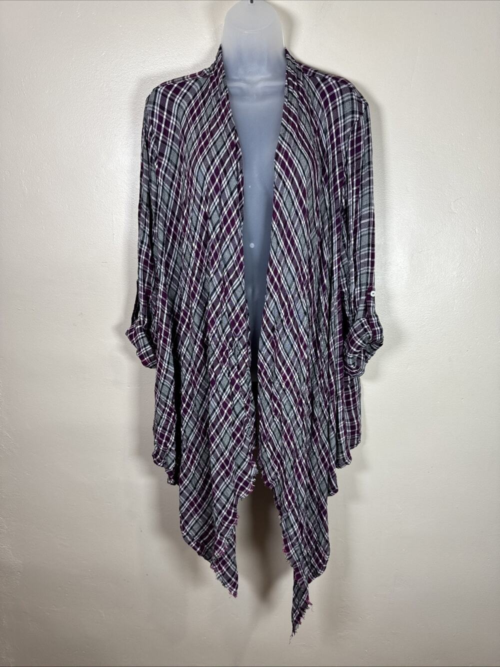 Knox Rose Womens Plus Size Cardigan Shawl Plaid XXL Open Front Lightweight